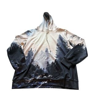 New Cosplay Forest Print Hoodie - Black and White